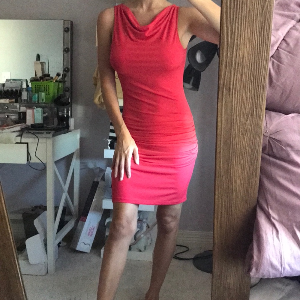 Ruched coral dress